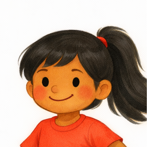 Nina Kapoor, age 7 — watercolor storybook portrait