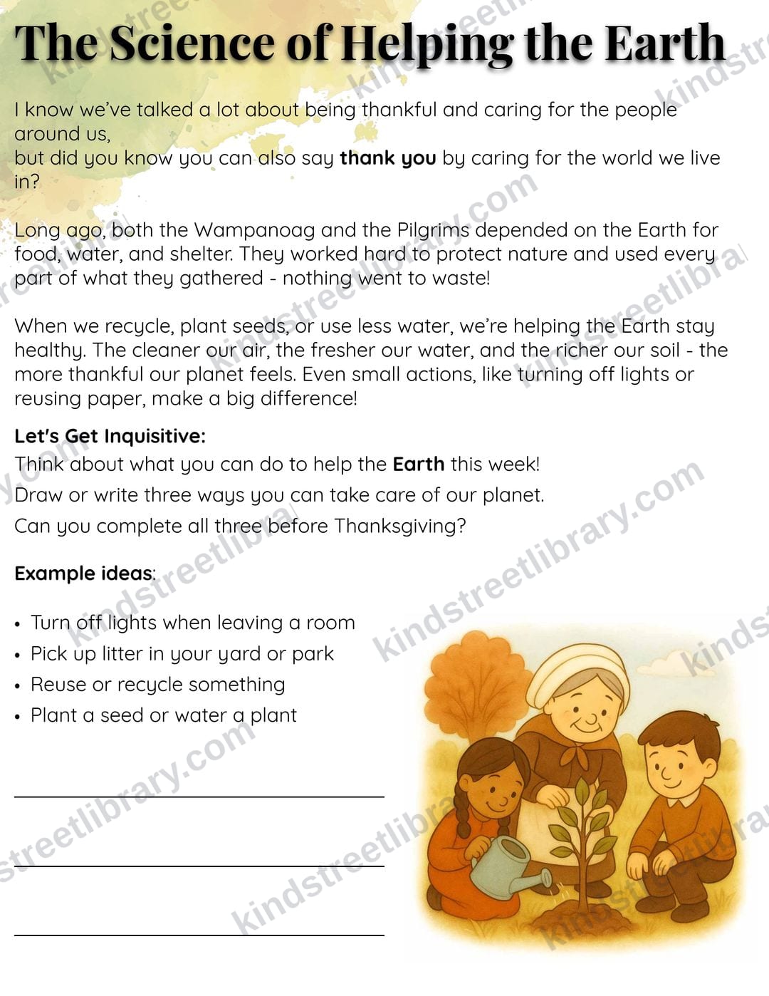 Science page 'The Science of Helping the Earth' with simple ways kids can care for the planet