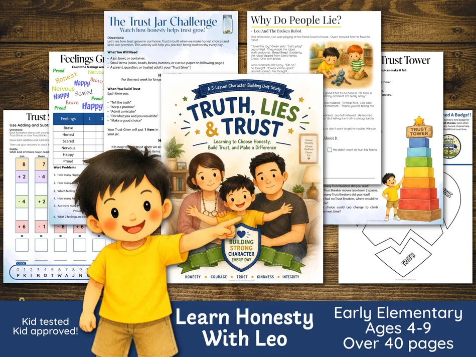 Learn Honesty with Leo, Truth, Lies & Trust unit study cover